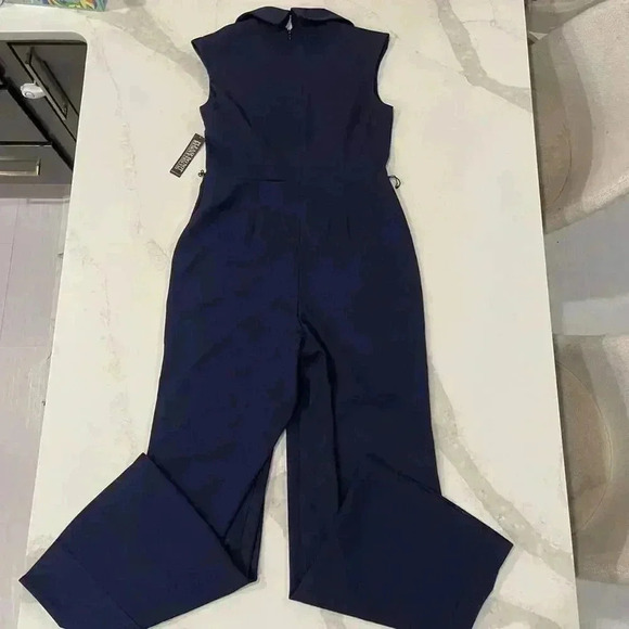 New York & Company NWT Collared Tie Detail Jumpsuit Blue Womens Med Straight Leg - Picture 4 of 5